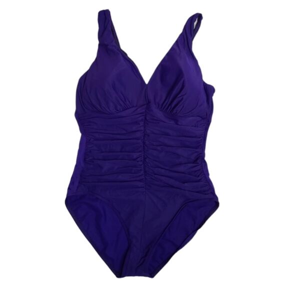 VINTAGE 90s Miraclesuit ruched front full coverage modest swimsuit 16DD‎ - Picture 1 of 11